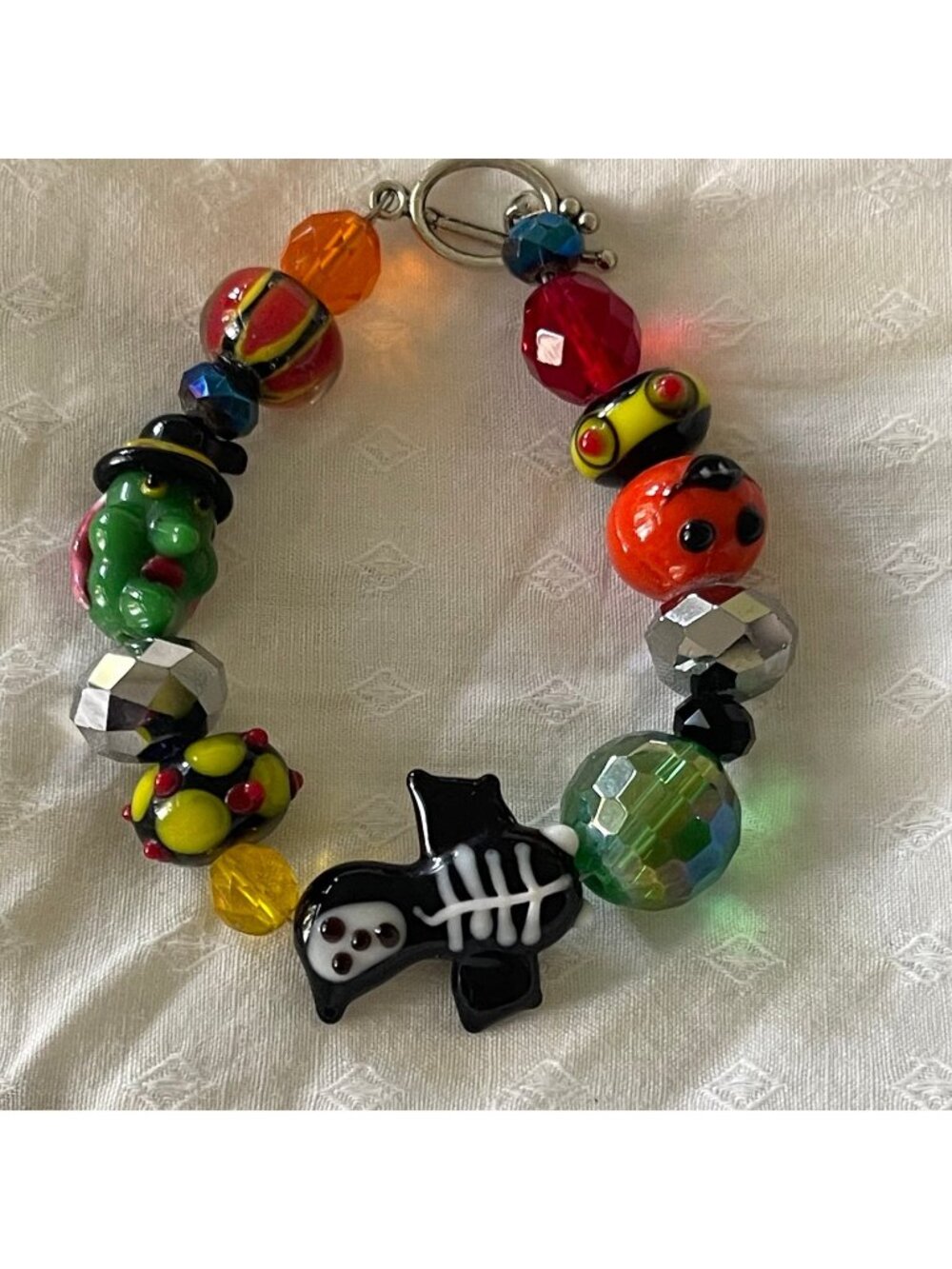 Halloween beaded bracelet amazing glass beads witch skeleton pumpkin + more